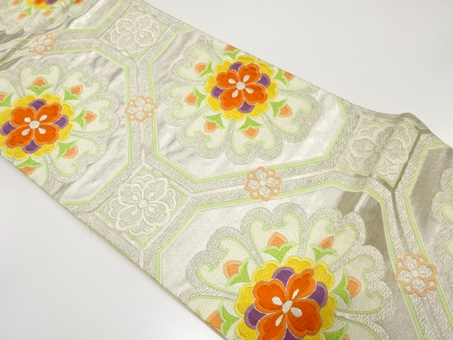 JAPANESE KIMONO / ANTIQUE FUKURO OBI / SILK / WOVEN FLOWER SHOKKO PATTERN